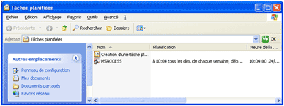 Fenêtre du plannificateur sous Windows XP
